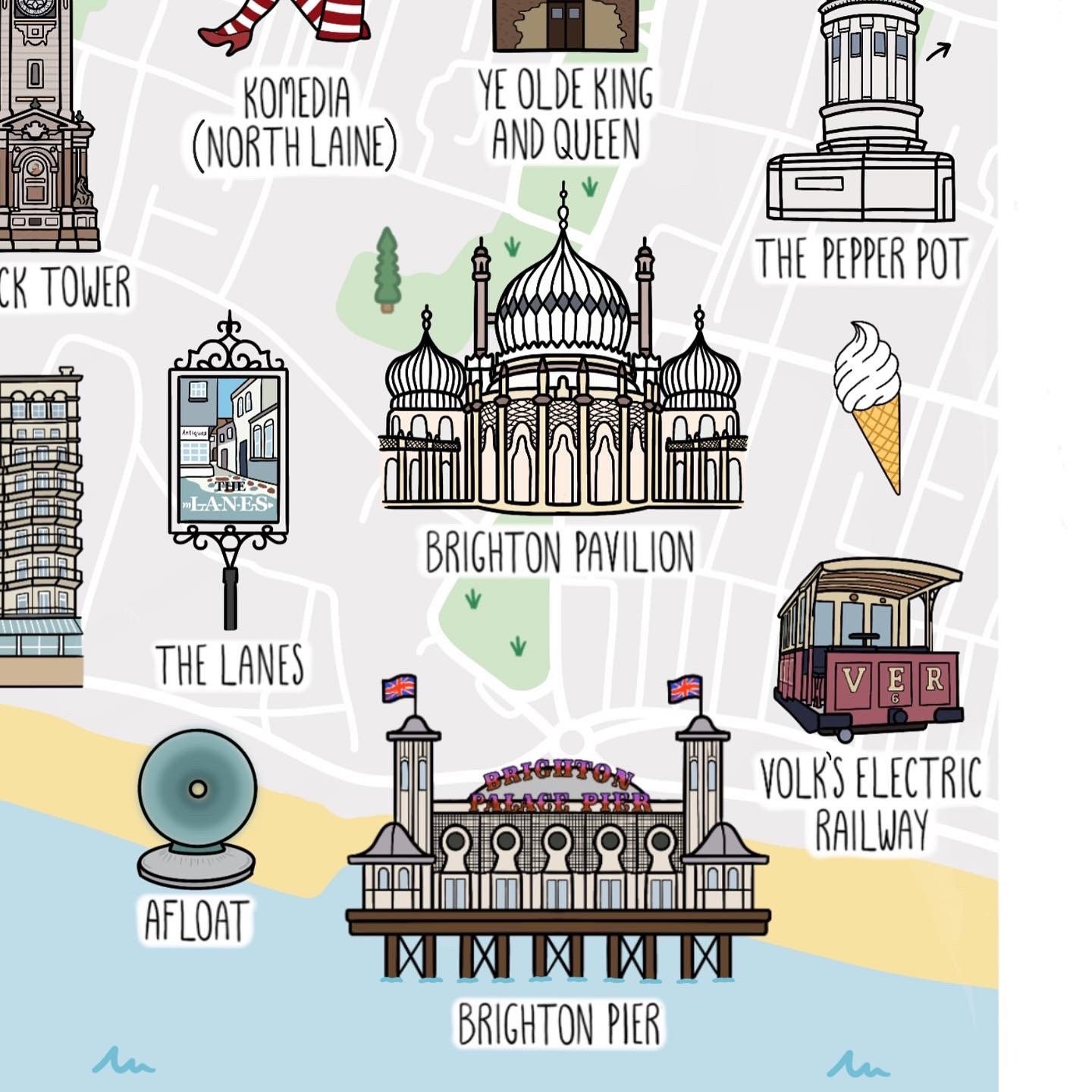 Map of Brighton Brighton Map Brighton & Hove Map Illustrated Map of Brighton Hand Drawn Map Gift