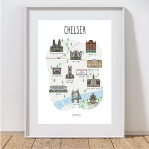 Carte de Chelsea - Carte illustrée de Chelsea - Impression de carte de Chelsea Londres - Londres - Made in Chelsea - oeuvre d'art - idée cadeau