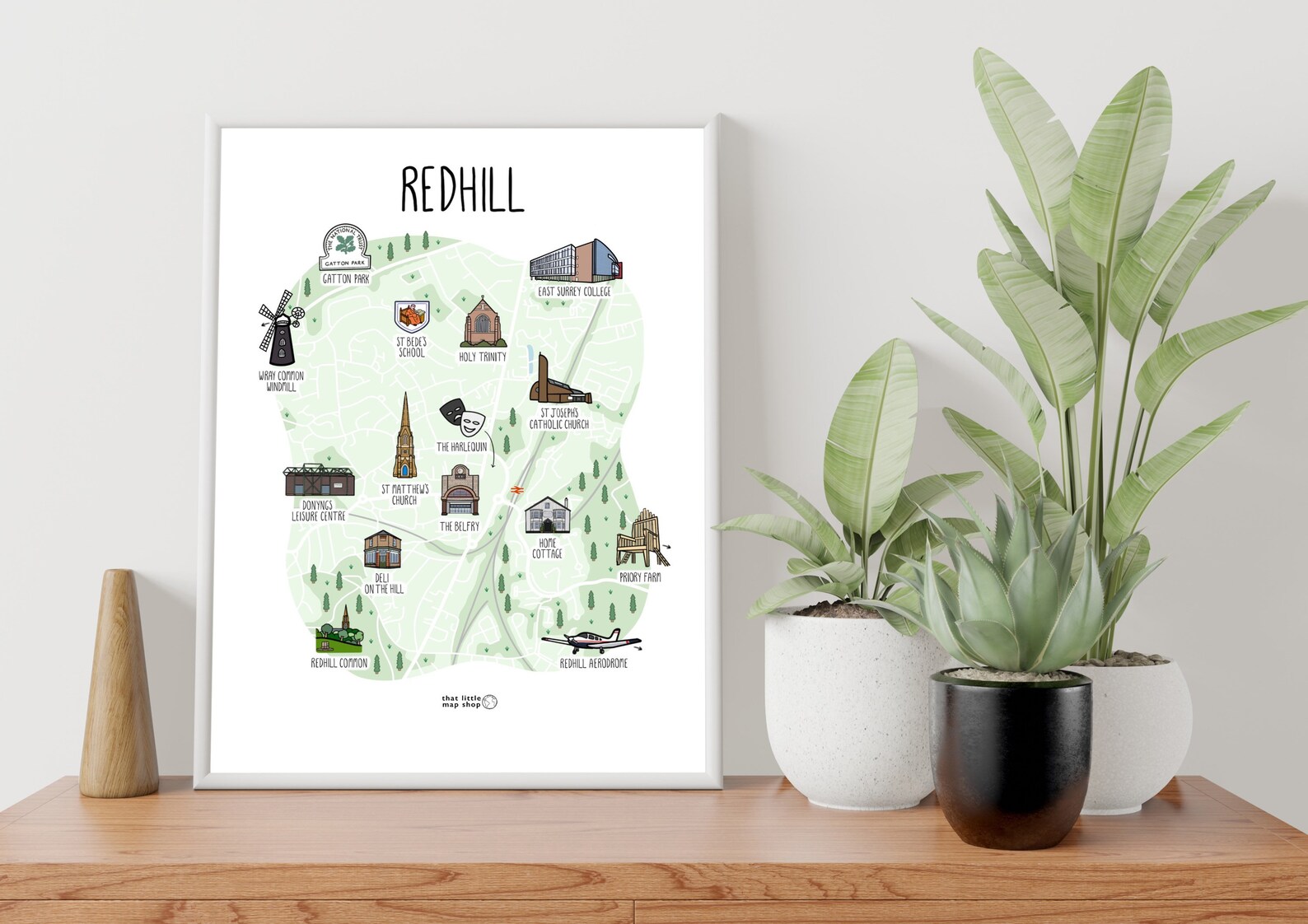 Map of Redhill Illustrated Map of Redhill Surrey Map Print Etsy Canada