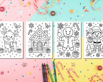 Printable Colouring Christmas Cards – Set of 4 | A5 Folded Cards | Kids’  Activity | Instant Download