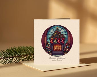 Stained Glass Hearth Christmas Card | Printable 6x6 (Digital Download)