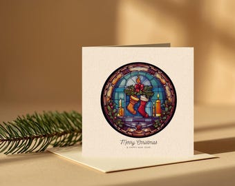 Stained Glass Stockings Christmas Card | Printable 6x6 (Digital Download)
