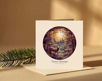 Deers and Pine Trees Christmas Card | Stained Glass Design (Digital Download)