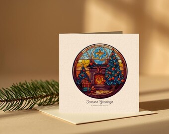 Stained Glass Christmas Card | Hearth & Tree Design (Digital Download)