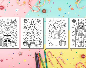 Printable Colouring Christmas Cards – Set of 4 | A5 Folded Cards | Kids’  Activity | Instant Download