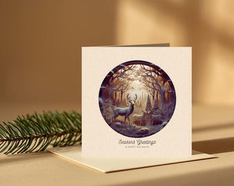 Winter Deer Christmas Card | Stained Glass Design (Digital Download)
