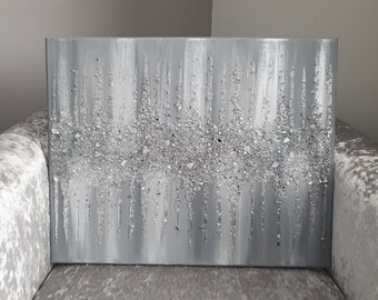 Sparkly crushed glass grey & silver canvas with silver glitter in resin. Made to order.