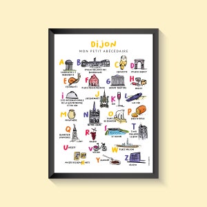 Affiche de Dijon, illustration sur papier, abécédaire