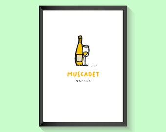 Affiche de Nantes, illustration sur papier, le muscadet