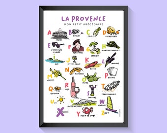 Affiche la Provence, abécédaire, illustration sur papier