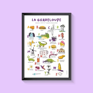 Affiche de la Guadeloupe, illustration sur papier, abécédaire
