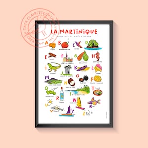 Affiche de la Martinique, illustration sur papier, abécédaire