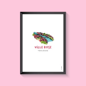 Affiche de Toulouse, illustration sur papier, ville rose