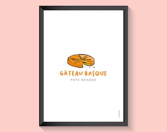 Affiche Pays Basque, illustration sur papier, gâteau Basque