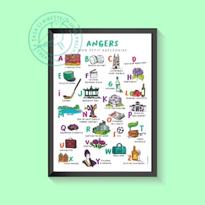 Affiche d'Angers, abécédaire, illustration sur papier