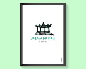 Affiche d'Angers, illustration sur papier, Jardin du Mail