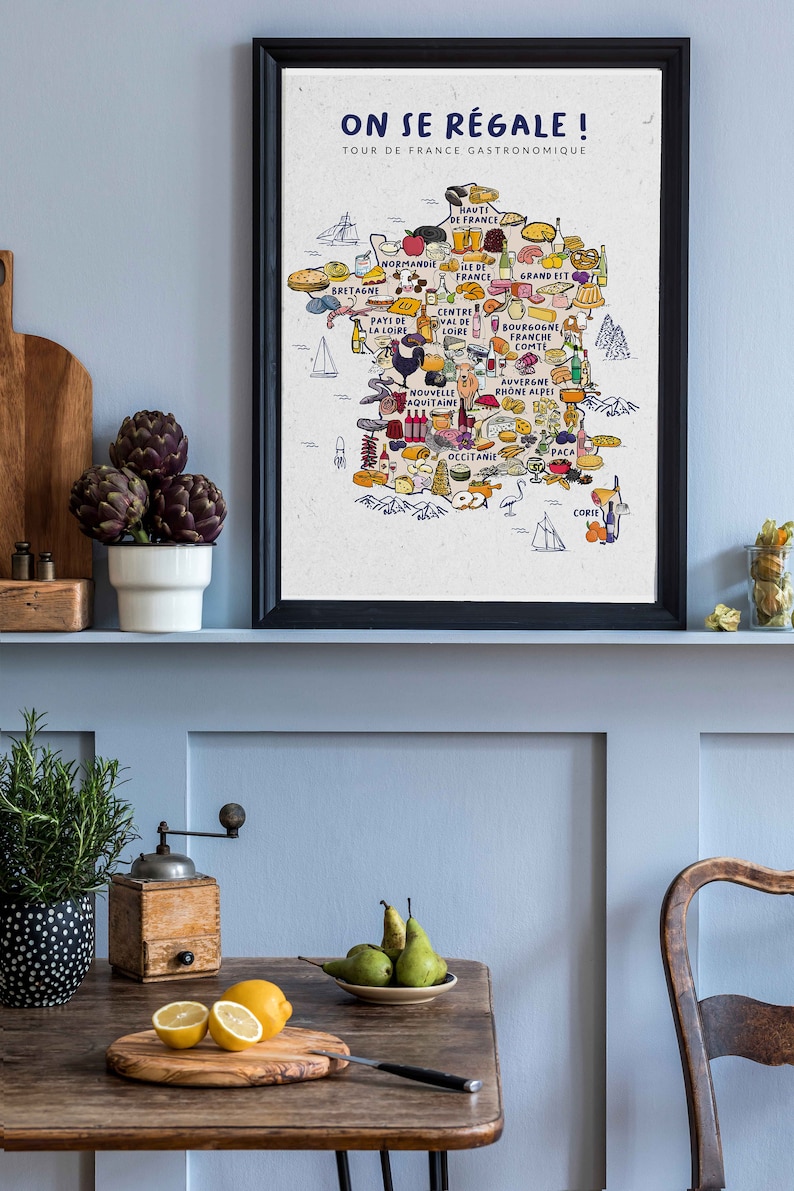 ON SE REGALE, gastronomic map of France, illustration on paper image 2