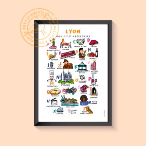 Affiche de Lyon, abécédaire, illustration sur papier