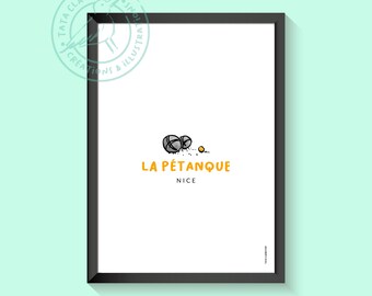 Affiche de Nice, illustration sur papier, la pétanque