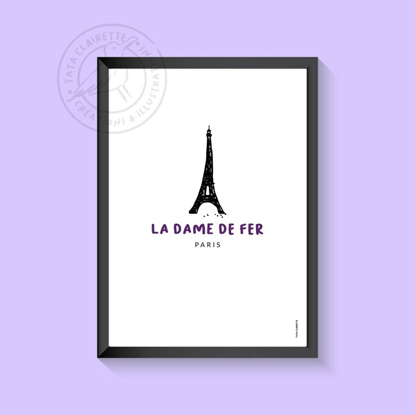 Affiche de Paris, illustration sur papier, tour eiffel