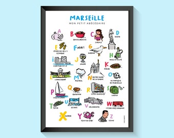 Poster of Marseille, alphabet book, illustration on paper