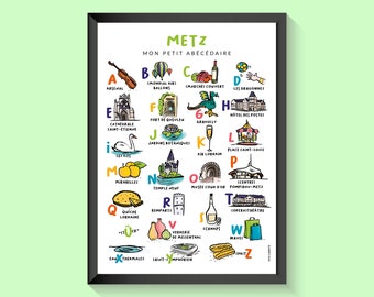 Affiche de METZ, illustration sur papier, abécédaire