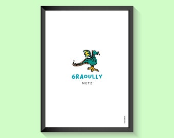 Affiche de Metz, illustration sur papier, Graoully