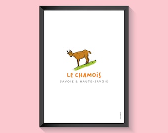 Affiche Savoie & Haute-Savoie, illustration sur papier, le chamois