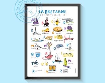 Affiche de la Bretagne, abécédaire, illustration sur papier