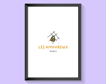 Affiche de Paris, illustration sur papier, les amoureux / les amoureuses