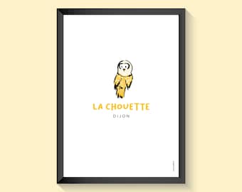 Dijon poster, illustration on paper, the owl