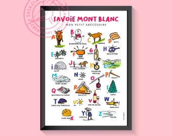 Affiche Savoie & Haute-Savoie, illustration sur papier, abécédaire