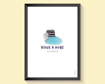 Affiche d’Avignon, illustration sur papier, roue à aube