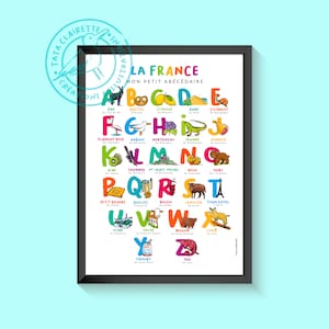 Affiche de la France, illustration sur papier, abécédaire des régions