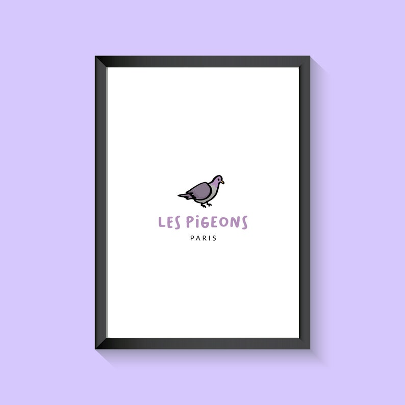 Paris poster pigeons illustration on paper