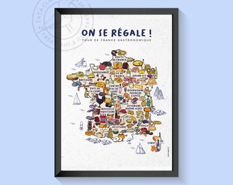 ON SE REGALE, carte de France gastronomique, illustration sur papier