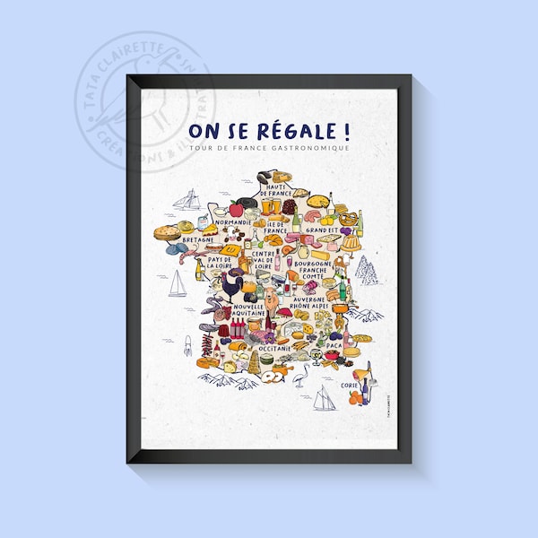 ON SE REGALE, carte de France gastronomique, illustration sur papier