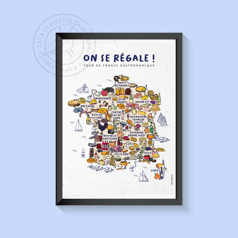 ON SE REGALE, gastronomic map of France, illustration on paper image 1