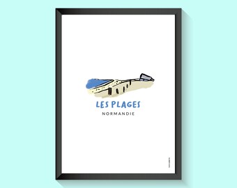 Affiche de la Normandie, illustration sur papier, les plages