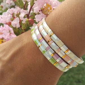 Miyuki tila bracelet gold plated pearl pastel Japan glass beads