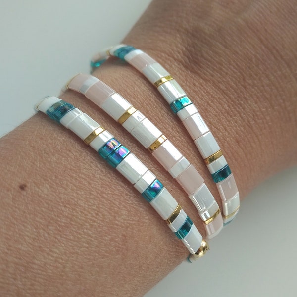 Miyuki tila turquoise gold plated bracelet Japanese glass beads