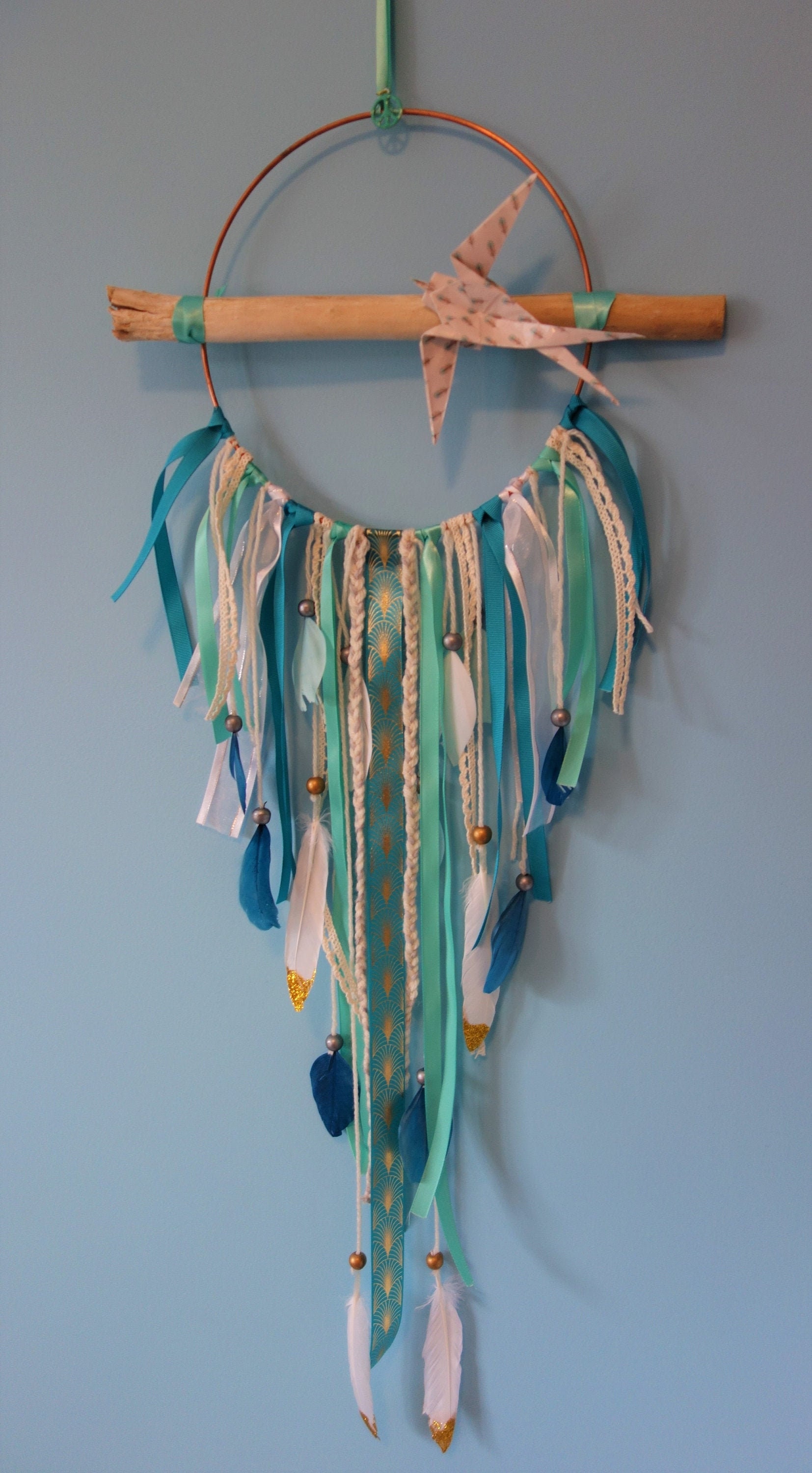 Attrape-Rêves Bois Flotté et Origami Bohème Dreamcatcher