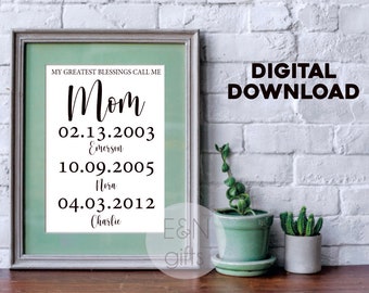 Cadeau personnalisé de maman, cadeau numérique de maman de téléchargement, cadeau de maman, cadeau de fête des mères, cadeau personnalisé de noms d’enfants, signe de maman, signe imprimable de maman
