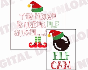 Elf Cam Signs, Elf Surveillance, Elf Sign, Elf Cam Sign Printable, This House Is under Elf Surveillance Sign, Digital Download Elf Cam Sign