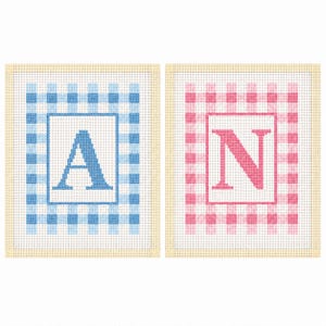 Custom Initial Gingham  Needlepoint Canvas , Monogram Initial Needlepoint, Summer Craft, Gift for friend, Needlepoint Canvas