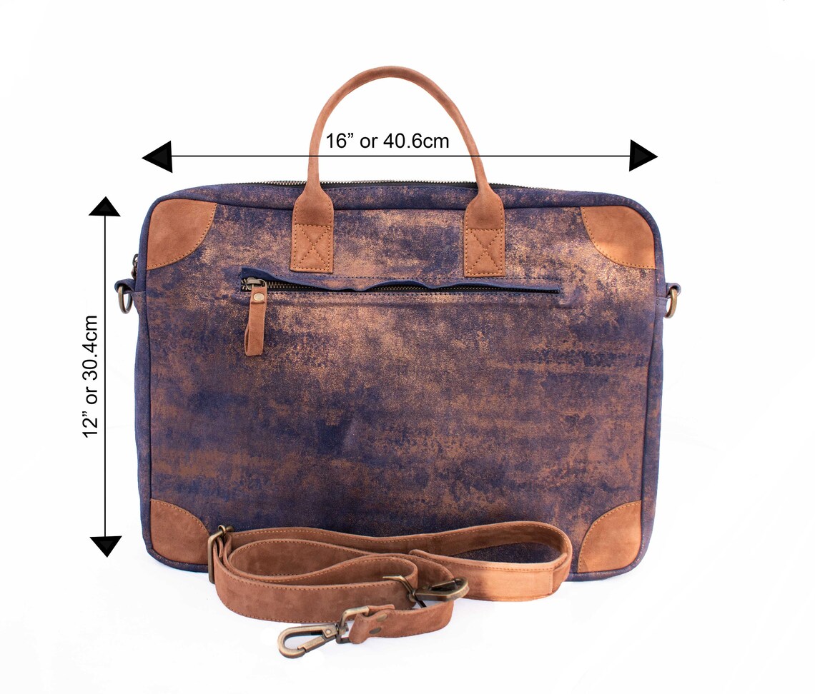 Genuine Leather Rustic Navy Laptop Bag Etsy