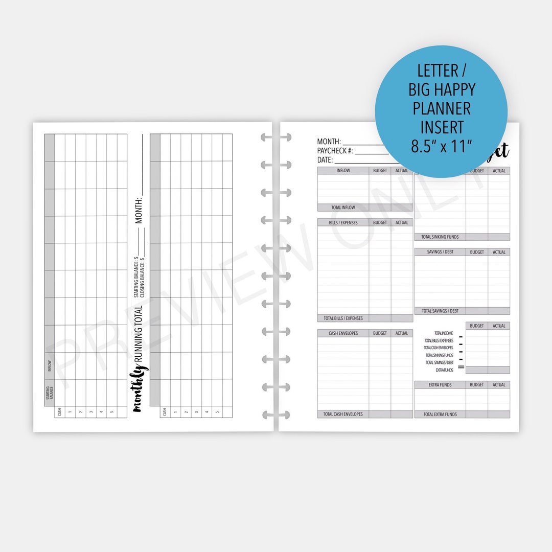 Letter / Big Happy Planner Zero Based Budget Planner Inserts Printable ...