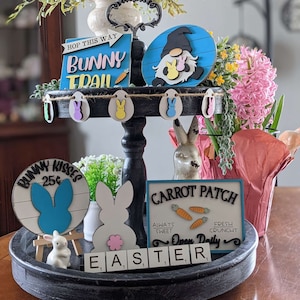 Easter Tiered Tray Decor- 3D Mini Wood Signs- Spring Tiered Tray- Easter Bunny Peeps Gnome Sign- Easter Scrabble Tiles- Big Tiered Tray Set