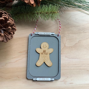 Personalized Pregnancy Announcement Ornament- Gingerbread BABY Cookie Sheet Christmas Tree Ornament- Custom Keepsake- Expecting- Coming Soon