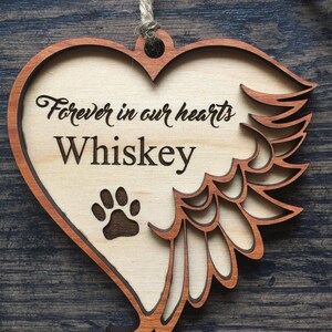 Personalized Memorial Ornament-  Pet Christmas Tree Ornament- 3D Wood Ornament- Heart Angel Wing Ornament- Custom Made Gift- Memorial Gift